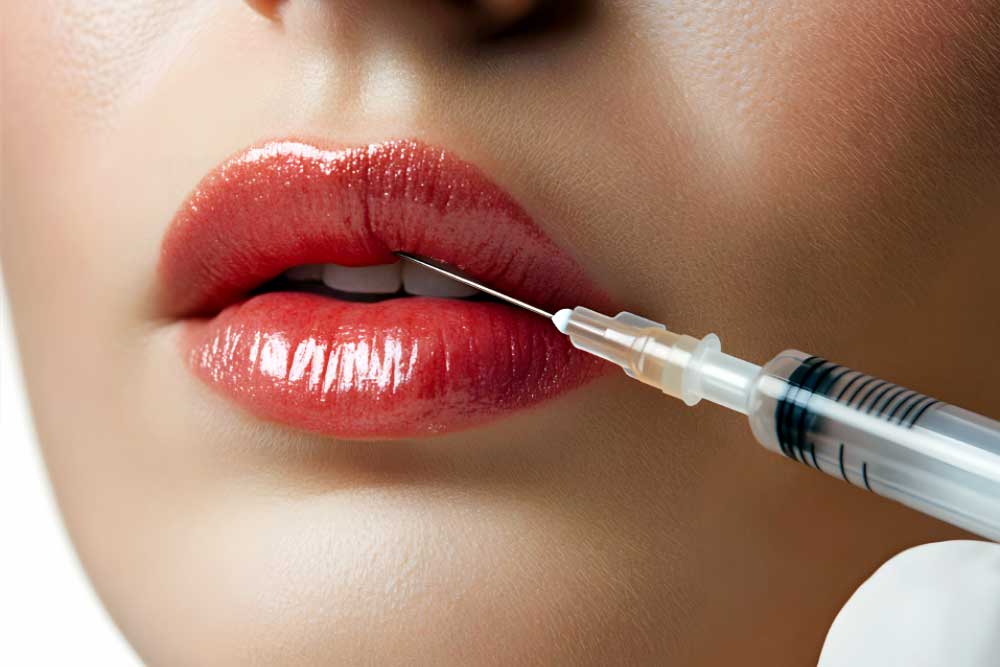Close on woman's lips getting lip filler injection